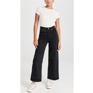 Le Jean Black Milo Sofia Wide Leg Raw Hem High Rise Jeans Size 28